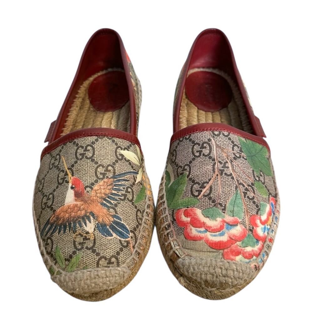 Gucci Supreme Tian Hummingbird GG  Monogram Espadrille Flats EU 36